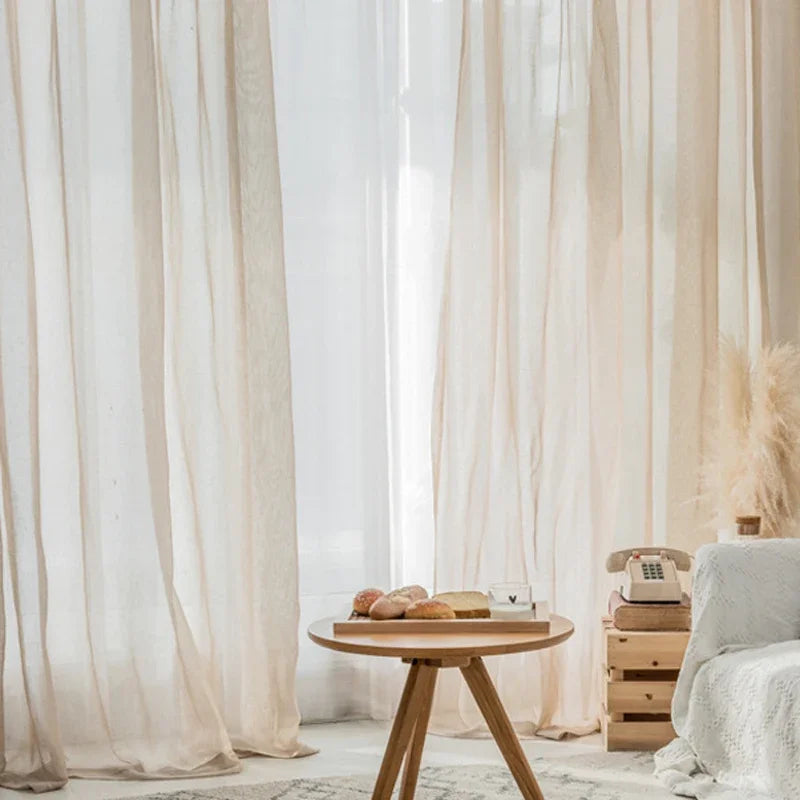 Modern Linen Look Curtains Light Filtering Voile Tulle Farmhouse Flax Blend Semi Sheer Window Drapes for Living Room and Bedroom
