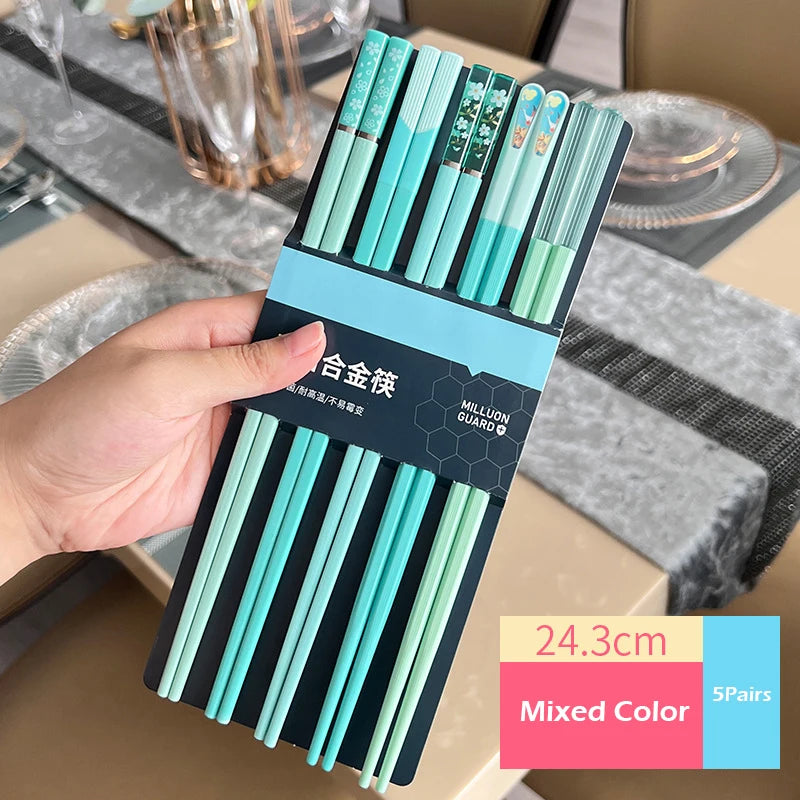 5 Pairs Chopsticks Chinese Style Household Non-slip Set Tableware Chopsticks Multi Color Chopsticks Set Kitchen Utensils