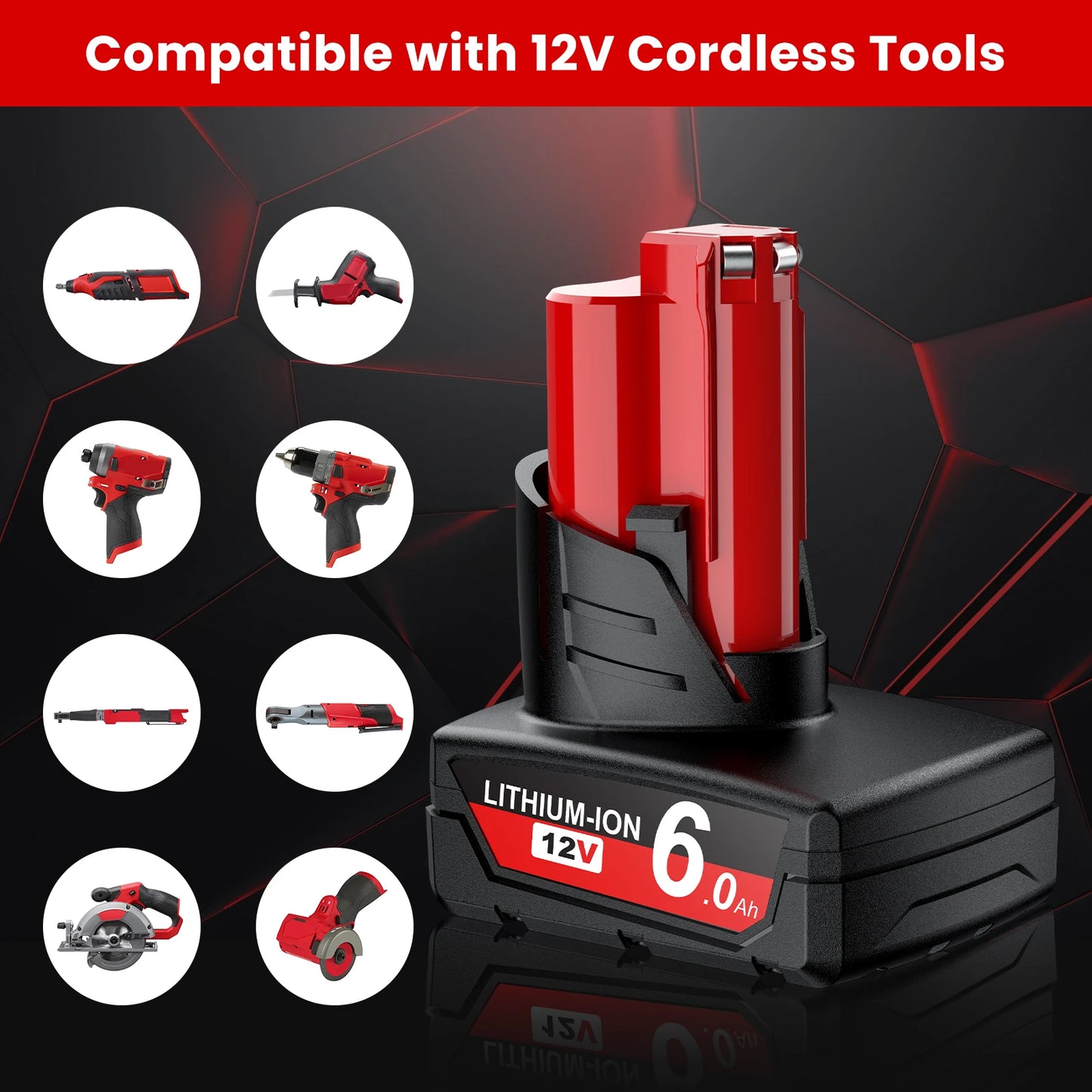 For Milwaukee M12 Battery 6.0Ah/3.0Ah 12V Rechargeable Battery For Milwaukee M12 Tool 48-11-2402 48-11-2411 48-11-2401MIL-12A-LI