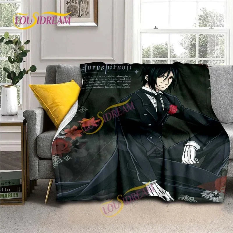 Black Butler Animation Flannel Blanket, Comfortable, Household Picnic Blanket, Suitable for All Seasons