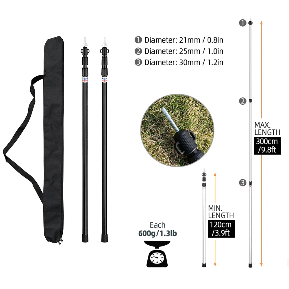 Adjustable Tent Support Rod Beach Shelter Tarp Awning Pole Thicken Aluminum Alloy Tent Pole Camping Accessories for Camping Tent