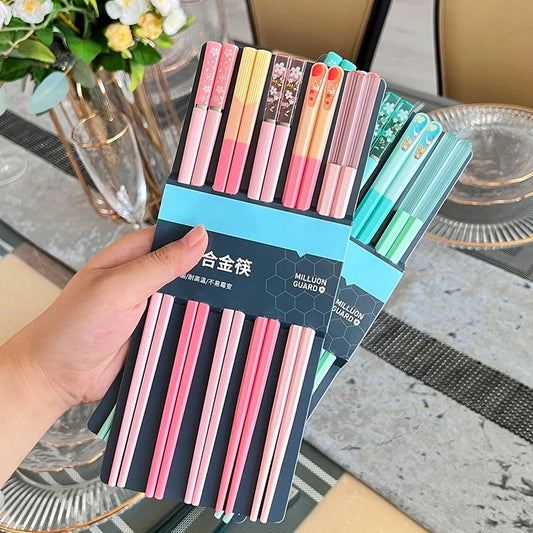 5 Pairs Chopsticks Chinese Style Household Non-slip Set Tableware Chopsticks Multi Color Chopsticks Set Kitchen Utensils