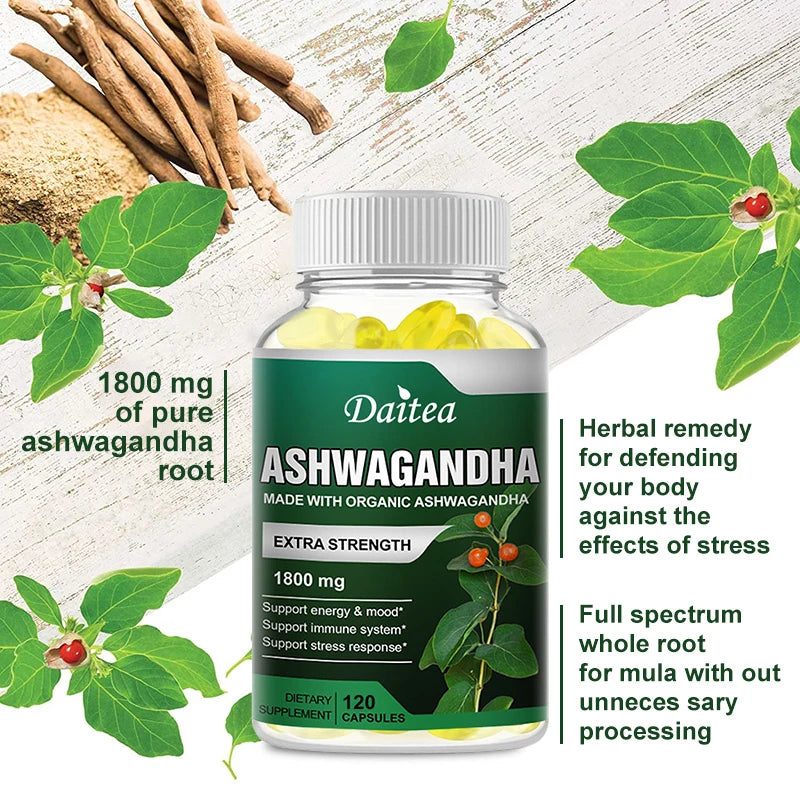 Ashwagandha Supplement 1800mg, Stress Relief, Focus, Brain, Sleep, Energy, Thyroid Support, Immune System Support