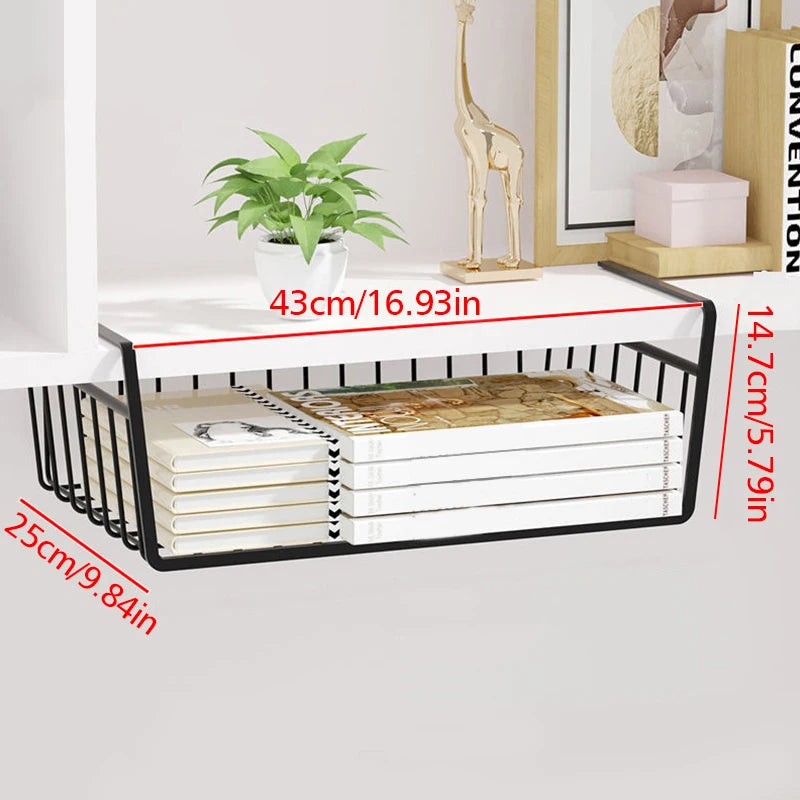 White/Black Hanging Net Basket Iron Large Capacity Under Cabinet Wall Wardrobe Storage Basket Spice Dishes Shelves Kitchen Tools