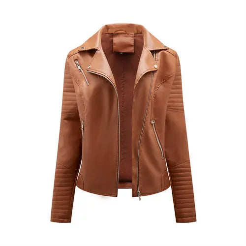 Black Lapel Women Faux Leather Jacket Spring Autumn Zipper Casual Pu Coat Female Biker Outerwear Ladies Clothes S-L XL XXL XXXL