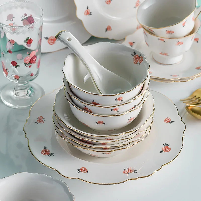 Creativity Plates and Bowls Set Kawaii Scoop Plate Elegant Phnom Penh Ceramic Bowl Set Household Salad Bowl Spoon Steak Plate