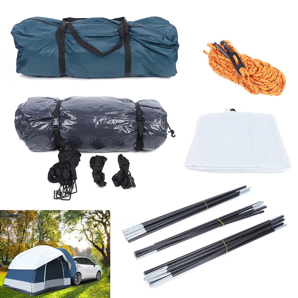 210D Oxford Cloth 4 Person Camping Tents Outdoor Waterproof Outdoor Car Tent Large Space White Green
