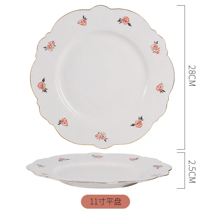 Creativity Plates and Bowls Set Kawaii Scoop Plate Elegant Phnom Penh Ceramic Bowl Set Household Salad Bowl Spoon Steak Plate