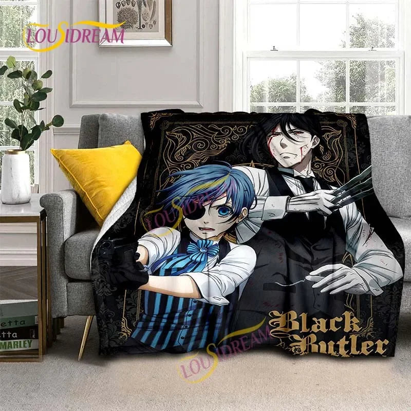 Black Butler Animation Flannel Blanket, Comfortable, Household Picnic Blanket, Suitable for All Seasons