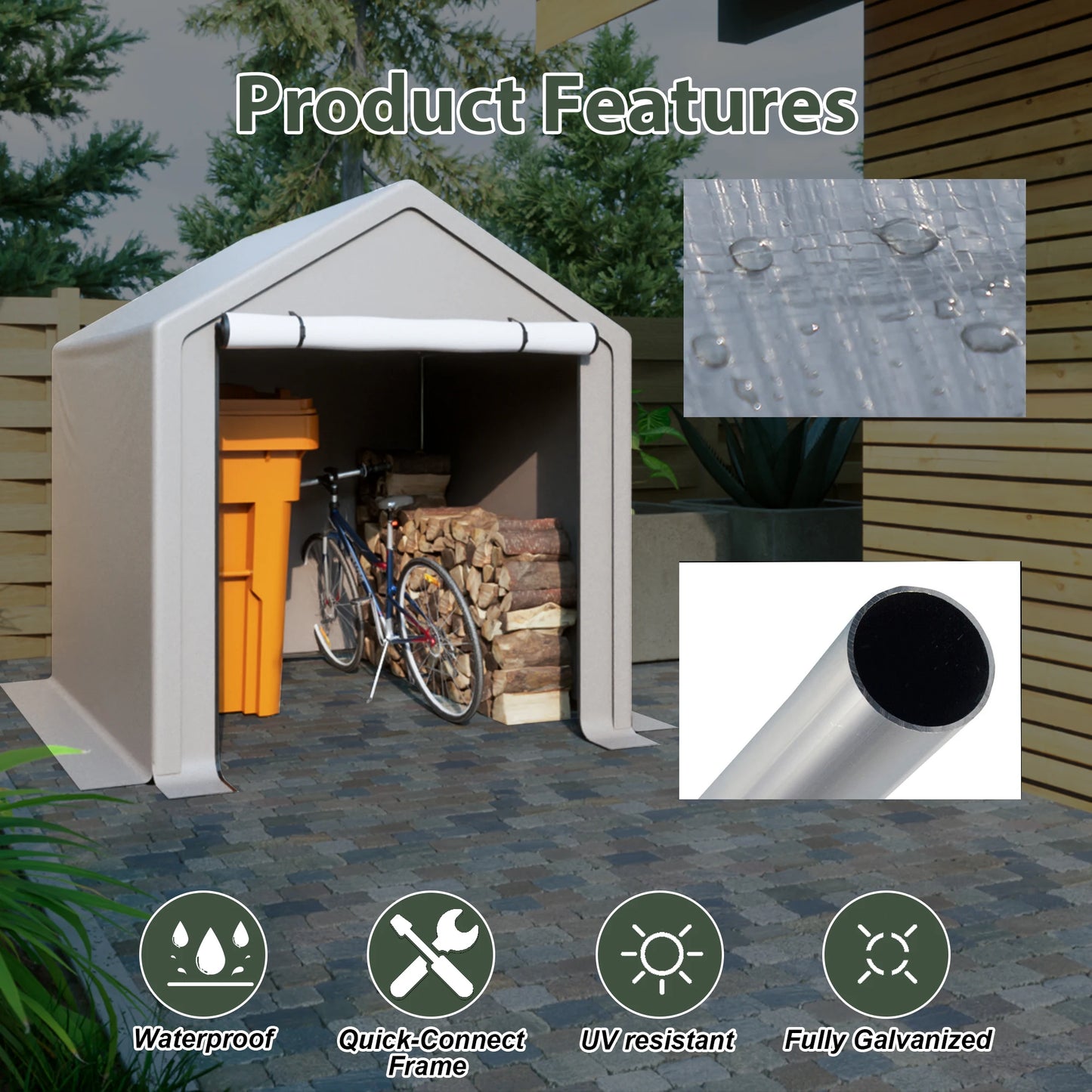 LZBEITEM 6 x 6 ft Portable Outdoor Storage Tent Shelter Shed, Heavy Duty Storage Tent with Roll-up Doors Shelter for Garden Tool