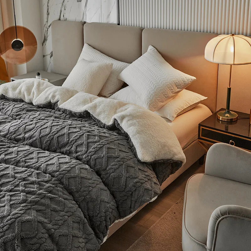 Winter Wool Blanket Double Layer Thickening Blanket Warm Plaid Blankets Fleece Super Warm Soft Throw Sofa Bed Cover Cobija