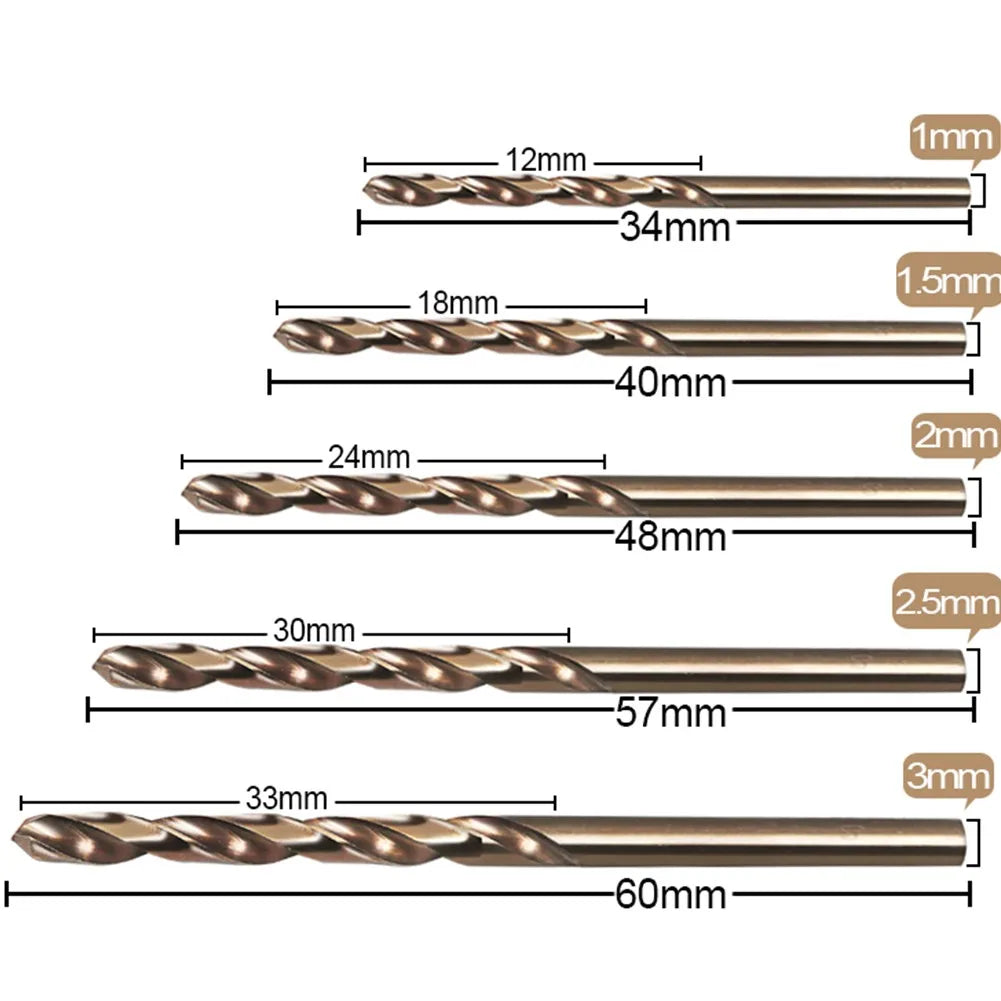 10pcs/set HSS M35 Cobalt Drill Bit 1mm 1.5mm 2mm 2.5mm 3mm Cobalt Coated Drill Bit Power Tool For Metal Stainless Steel Drilling