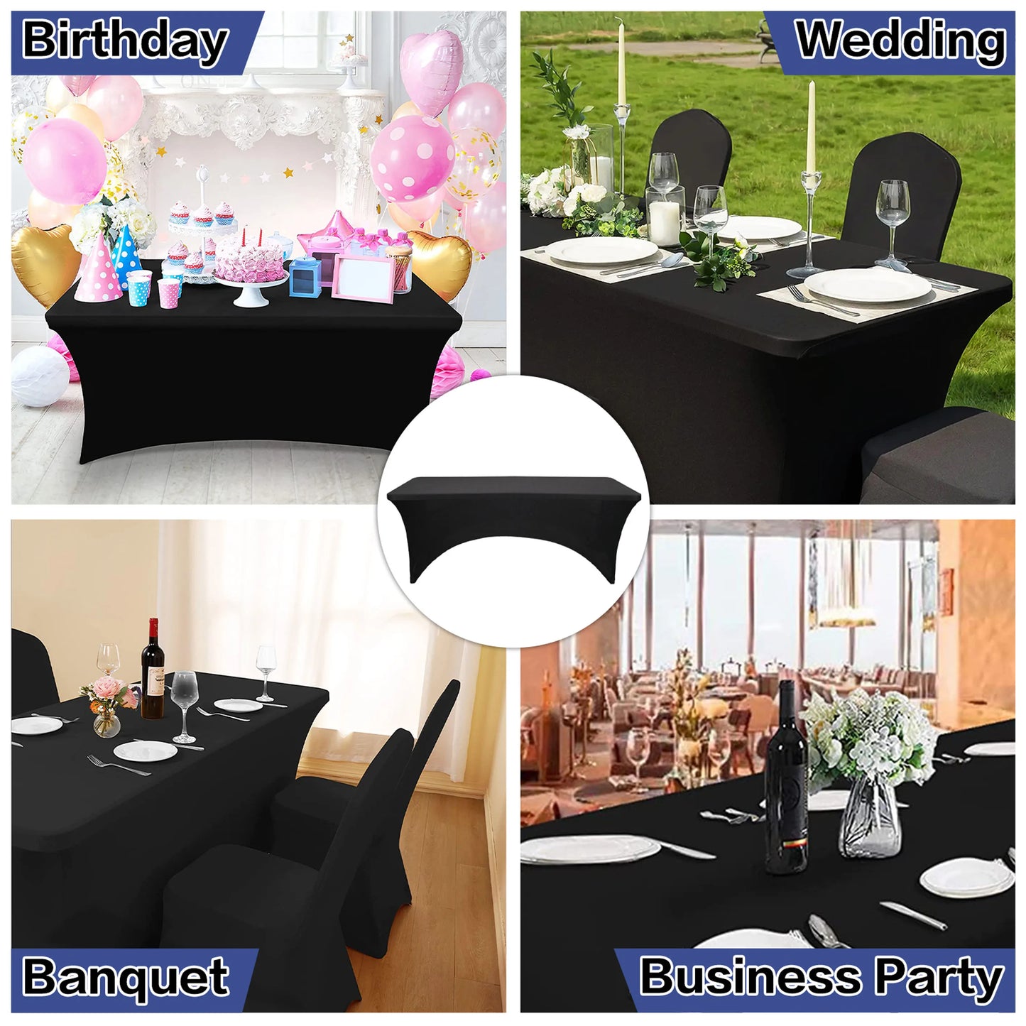 4/6FT White/Black High Stretch Tablecloth Wedding Party Beauty Massage Elastic Hotel Birthday Cover Rectangular Table Cloth