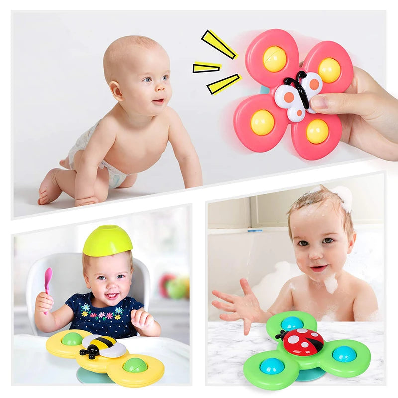 3pcs Baby Cartoon Fidget Spinner Toys Colorful Insect Gyro Educational Toy Kids Fingertip Rattle Bath Toys for Boys Girls Gift