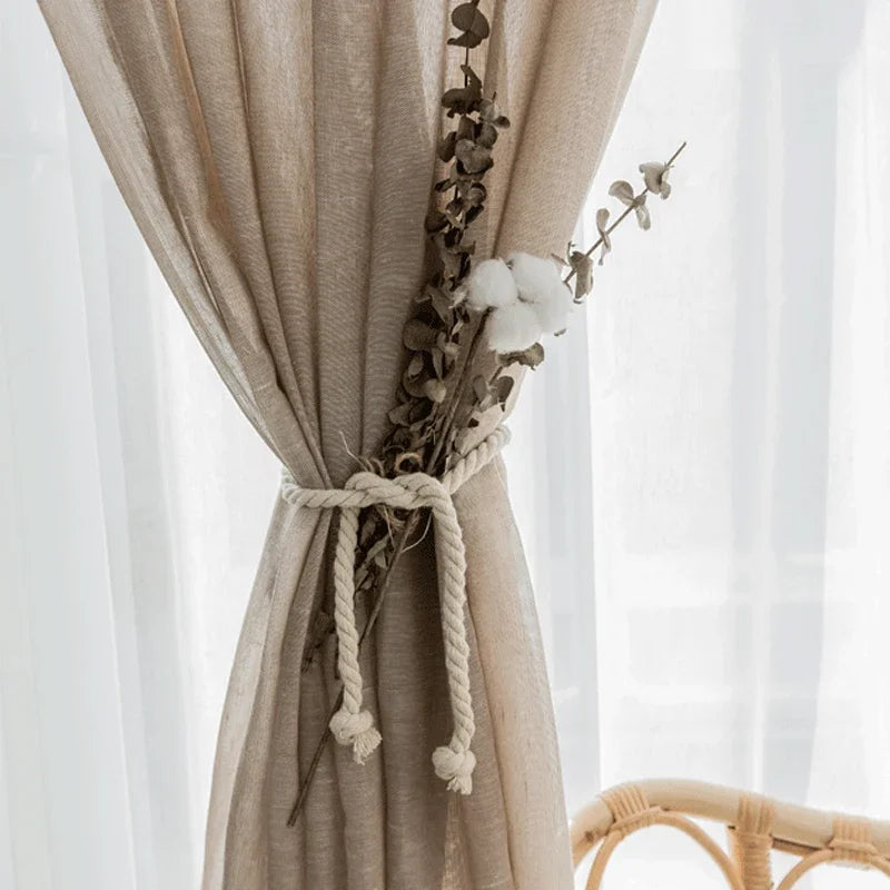 Modern Linen Look Curtains Light Filtering Voile Tulle Farmhouse Flax Blend Semi Sheer Window Drapes for Living Room and Bedroom