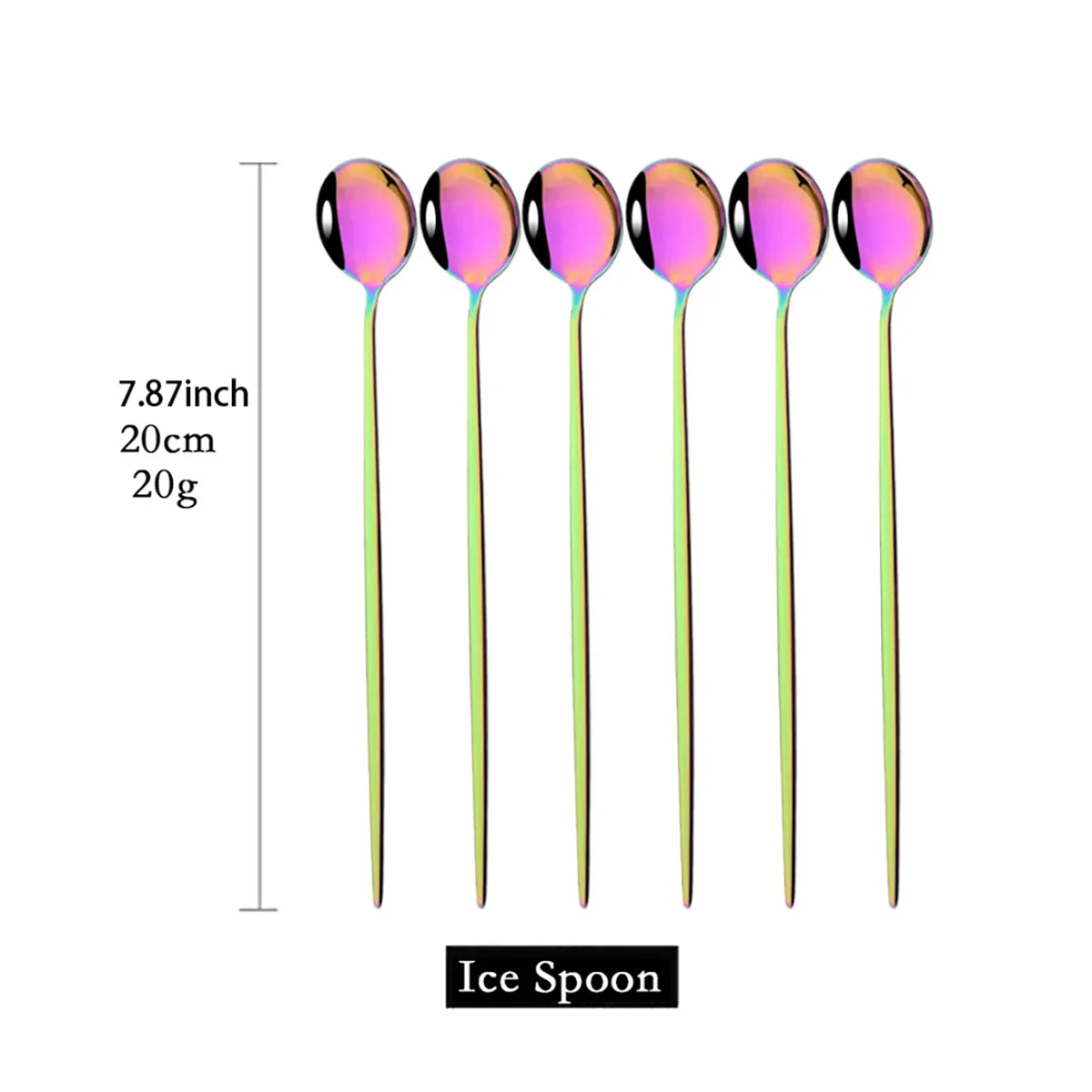 6pcs Ice Cream Cpoons Dinnerware Set Stainless Steel Metal Spoons Long Handle Stirring Spoon Juice Shakes Bars Kitchen Tools