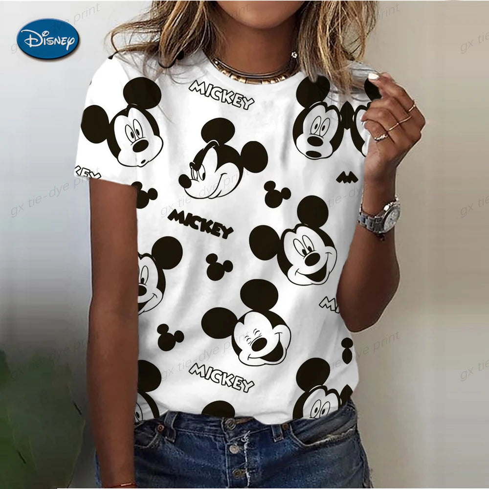 Kawaii Cartoon Happy Stitch Heart Kiss Women Tops 2024 Summer Plus Size S-3XL T-shirts 3D Shirt Hippie Tee Woman Clothes
