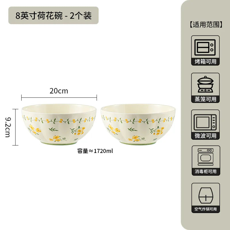 LingAo-Japanese Country Style Ceramic Tableware Set of Plates and Bowls with Underglaze Colors