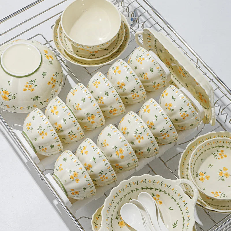 LingAo-Japanese Country Style Ceramic Tableware Set of Plates and Bowls with Underglaze Colors