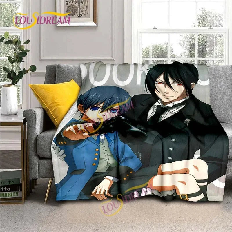 Black Butler Animation Flannel Blanket, Comfortable, Household Picnic Blanket, Suitable for All Seasons
