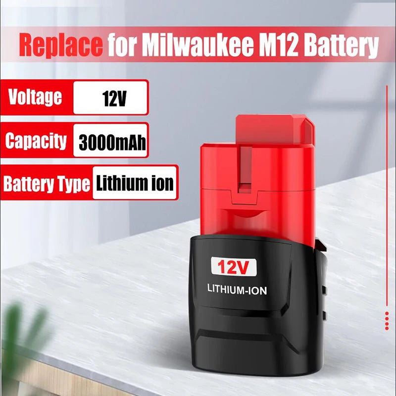 For Milwaukee M12 Battery 6.0Ah/3.0Ah 12V Rechargeable Battery For Milwaukee M12 Tool 48-11-2402 48-11-2411 48-11-2401MIL-12A-LI