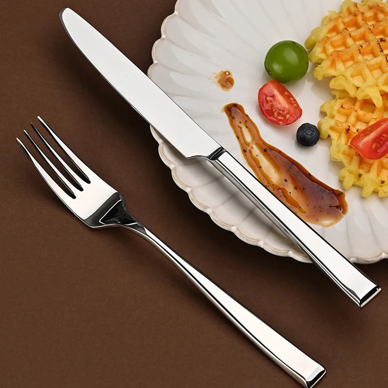 304 stainless steel square handle tableware set thickened restaurant hotel household high-end knife fork set