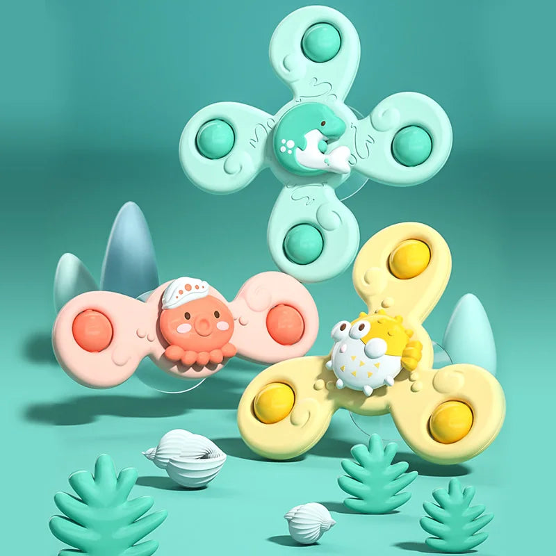 3pcs Baby Cartoon Fidget Spinner Toys Colorful Insect Gyro Educational Toy Kids Fingertip Rattle Bath Toys for Boys Girls Gift
