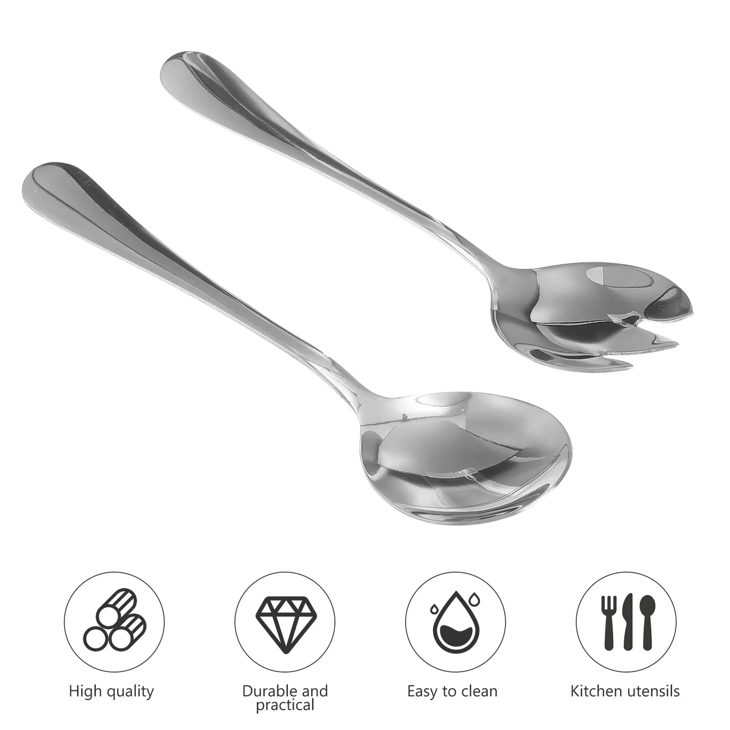 Heavy Duty Stainless Steel Salad Fork and Spoon Serving Set for Party Home Restaurant