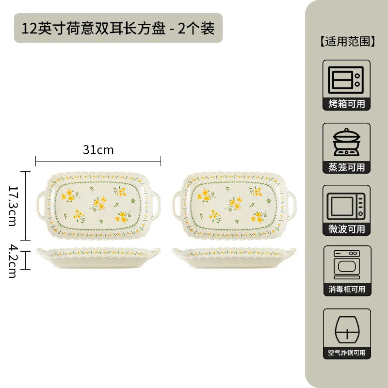 LingAo-Japanese Country Style Ceramic Tableware Set of Plates and Bowls with Underglaze Colors
