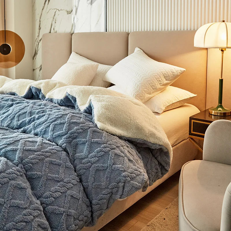 Winter Wool Blanket Double Layer Thickening Blanket Warm Plaid Blankets Fleece Super Warm Soft Throw Sofa Bed Cover Cobija
