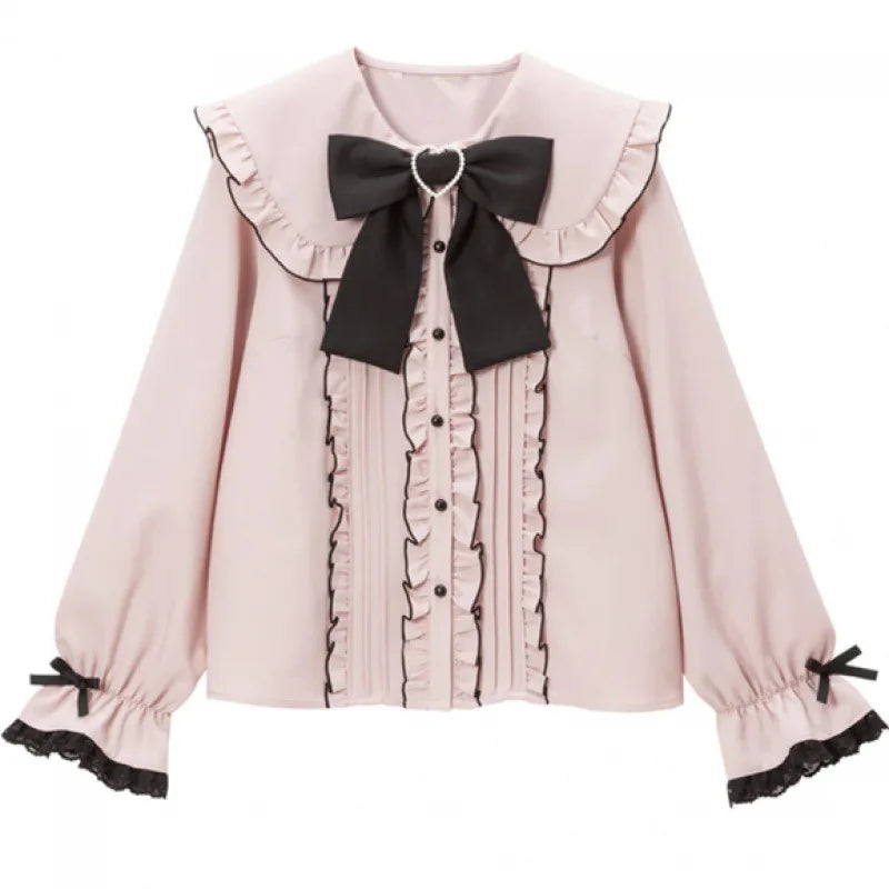 Gothic Lolita Shirt Women Harajuku Bat Lace Collar Black Red Long Short Sleeve Blouse Y2k Aesthetic Elegant Sweet Clothes Tops