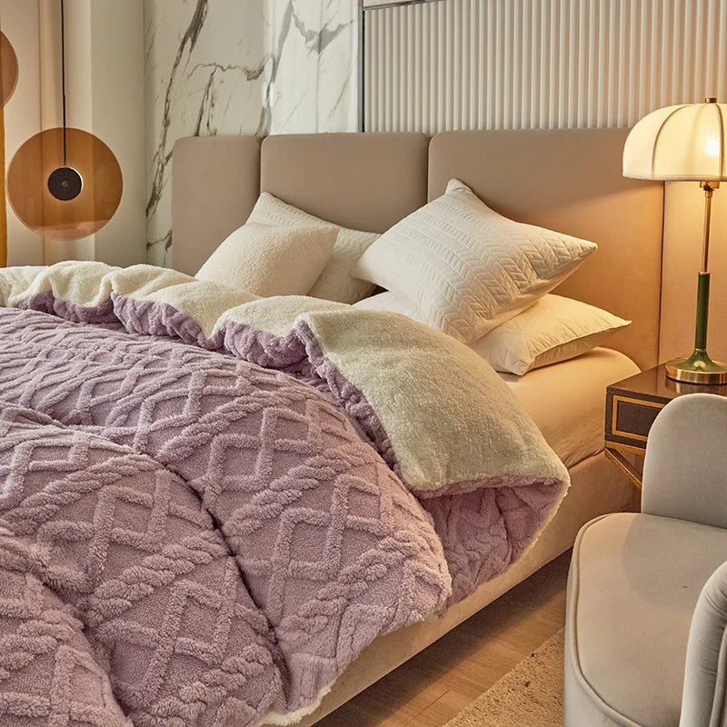 Winter Wool Blanket Double Layer Thickening Blanket Warm Plaid Blankets Fleece Super Warm Soft Throw Sofa Bed Cover Cobija