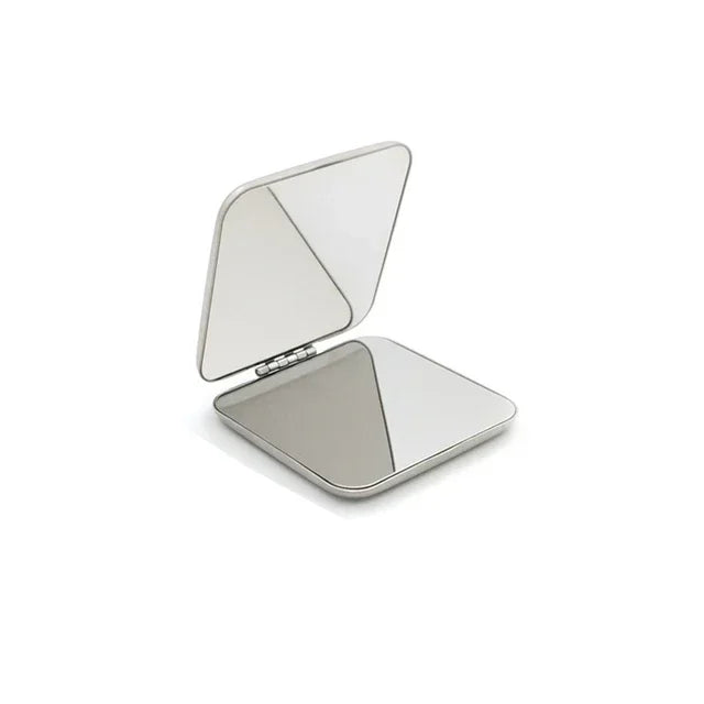 1pc Portable Stainless Steel Makeup Mirror Handheld Pocket Folding Cosmetic Make Up Mirror Double-Sided Elegant for Woman Purse