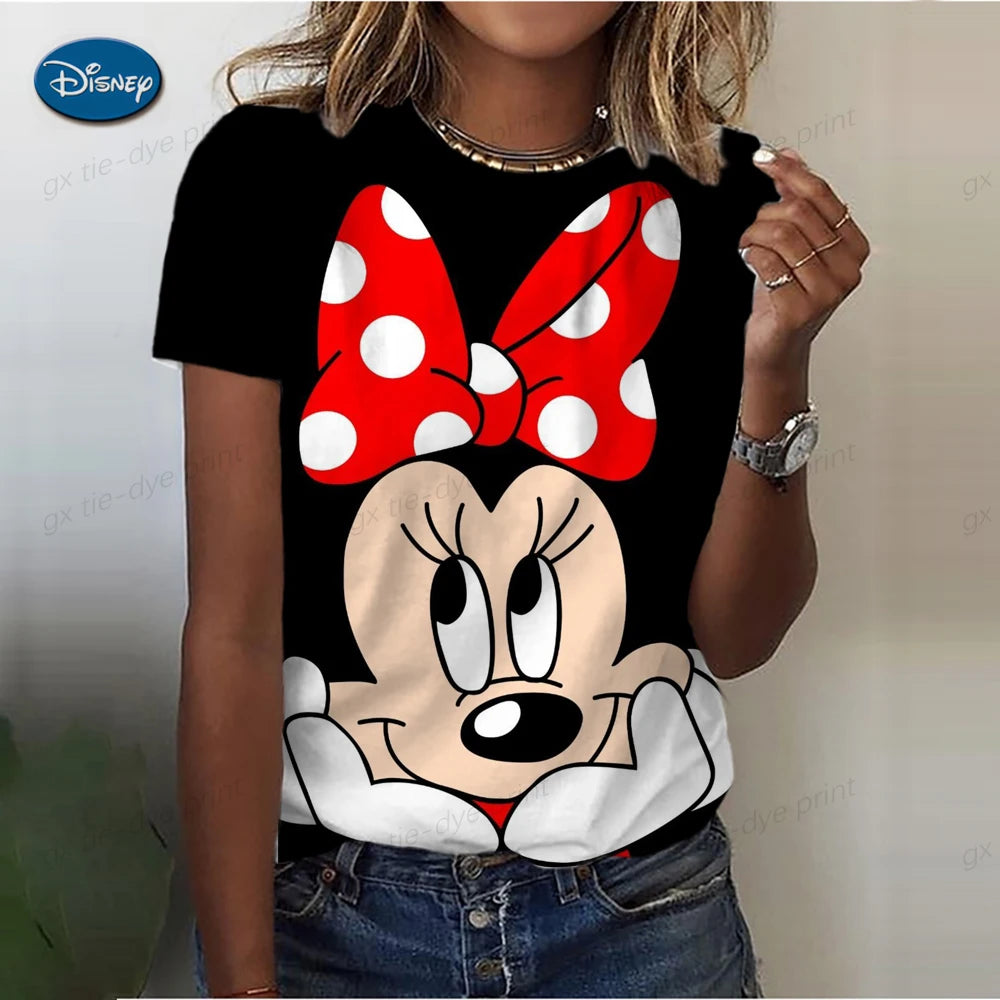 Kawaii Cartoon Happy Stitch Heart Kiss Women Tops 2024 Summer Plus Size S-3XL T-shirts 3D Shirt Hippie Tee Woman Clothes