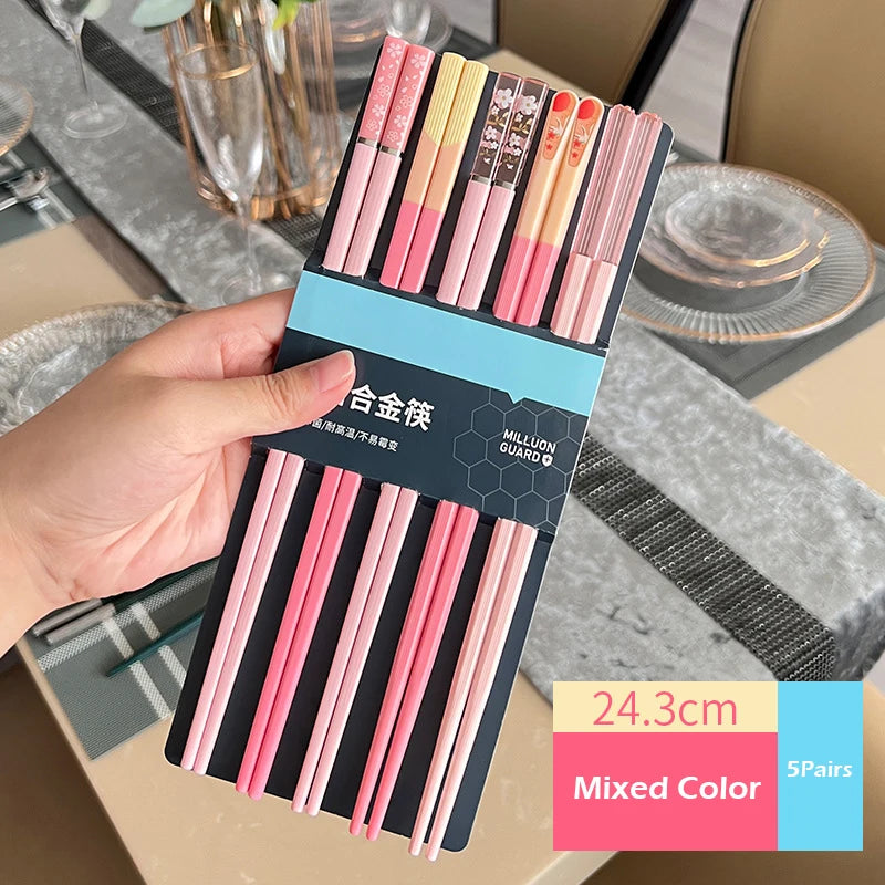 5 Pairs Chopsticks Chinese Style Household Non-slip Set Tableware Chopsticks Multi Color Chopsticks Set Kitchen Utensils