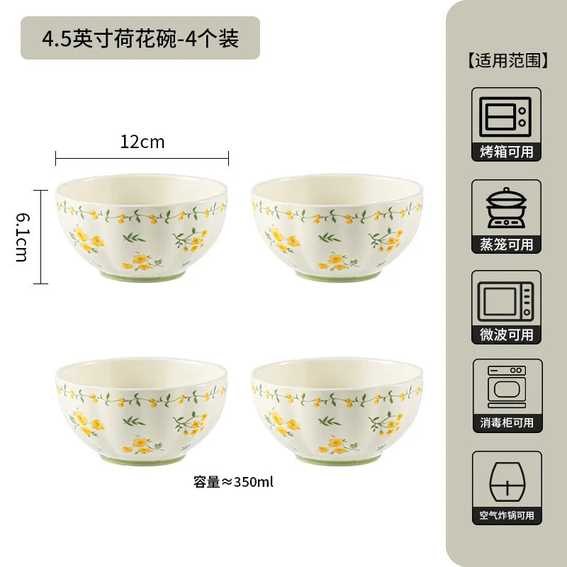 LingAo-Japanese Country Style Ceramic Tableware Set of Plates and Bowls with Underglaze Colors