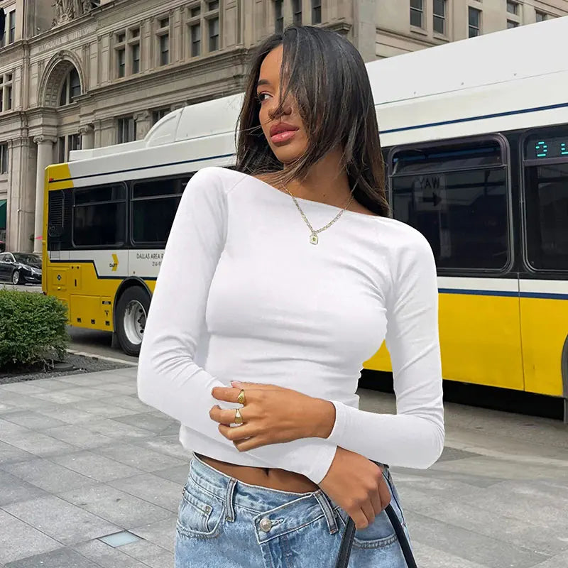 Long Sleeve Women's Red T Shirt 2023 Spring Autumn Slim Backless Streetwear Fashion Basic Baby Tees Gothic Y2k Clothes Crop Tops