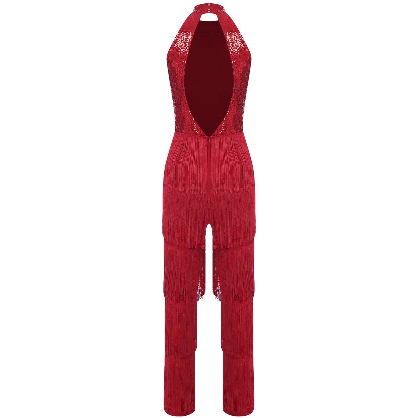 Women Latin Dance Performance Costume New Fringed Trousers Full Bodysuit Jumpsuit Ballroom Tassel Tango Cha-Cha Samba Clothes