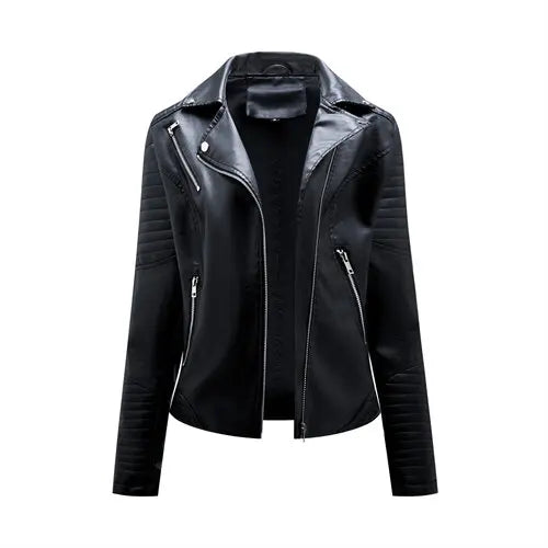 Black Lapel Women Faux Leather Jacket Spring Autumn Zipper Casual Pu Coat Female Biker Outerwear Ladies Clothes S-L XL XXL XXXL