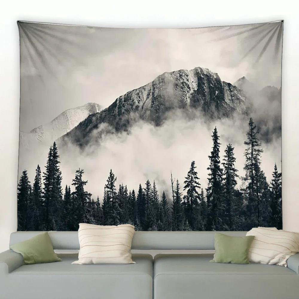 Chinese Ink Landscape Painting Tapestry Wall Hanging Sunrise Room Bedroom Background Decorative Blanket