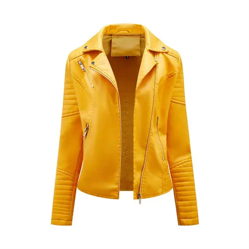 Black Lapel Women Faux Leather Jacket Spring Autumn Zipper Casual Pu Coat Female Biker Outerwear Ladies Clothes S-L XL XXL XXXL