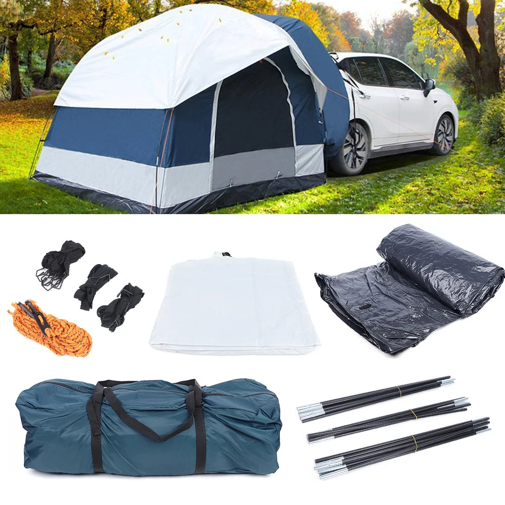 210D Oxford Cloth 4 Person Camping Tents Outdoor Waterproof Outdoor Car Tent Large Space White Green