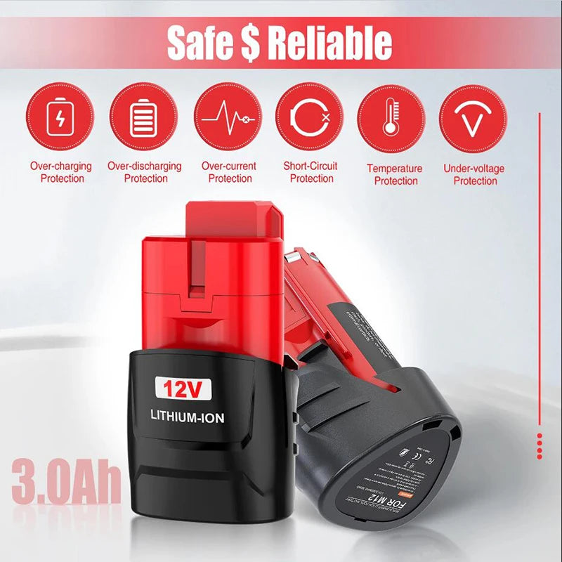 For Milwaukee M12 Battery 6.0Ah/3.0Ah 12V Rechargeable Battery For Milwaukee M12 Tool 48-11-2402 48-11-2411 48-11-2401MIL-12A-LI