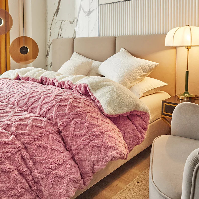Winter Wool Blanket Double Layer Thickening Blanket Warm Plaid Blankets Fleece Super Warm Soft Throw Sofa Bed Cover Cobija