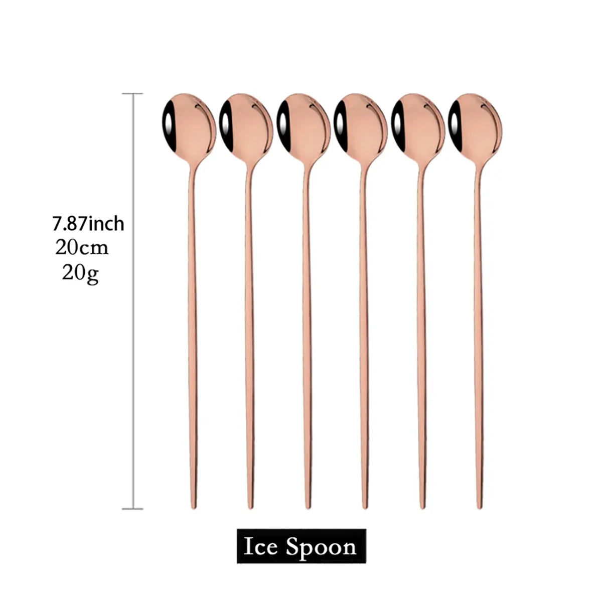 6pcs Ice Cream Cpoons Dinnerware Set Stainless Steel Metal Spoons Long Handle Stirring Spoon Juice Shakes Bars Kitchen Tools