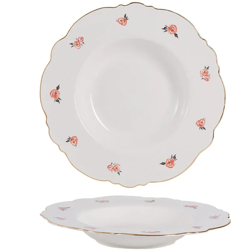 Creativity Plates and Bowls Set Kawaii Scoop Plate Elegant Phnom Penh Ceramic Bowl Set Household Salad Bowl Spoon Steak Plate