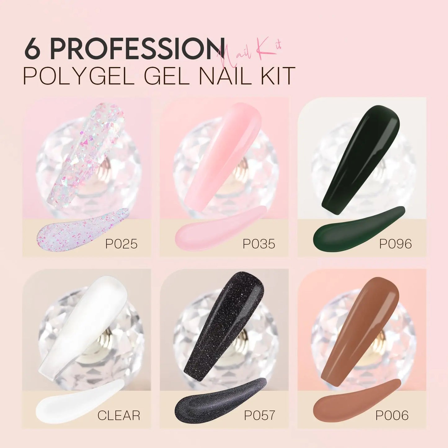 Morovan Poly Gel Nail Enhancement Kit Starter Kit: 6-color Poly nail gel kit with U V light, suitable for beginner nail salon