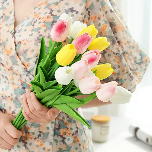 10Pcs Artificial Flower Realistic Touch Tulip for Scrapbooking Vase Home Decor Wedding Garden Arch Garland  Mother's Day Bouquet