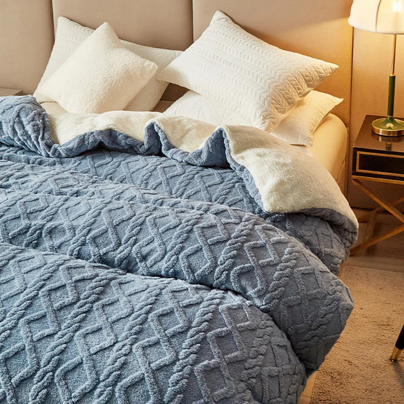 Winter Wool Blanket Double Layer Thickening Blanket Warm Plaid Blankets Fleece Super Warm Soft Throw Sofa Bed Cover Cobija