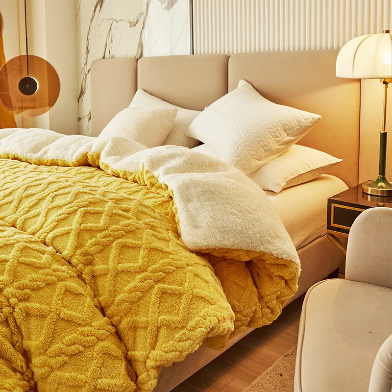 Winter Wool Blanket Double Layer Thickening Blanket Warm Plaid Blankets Fleece Super Warm Soft Throw Sofa Bed Cover Cobija